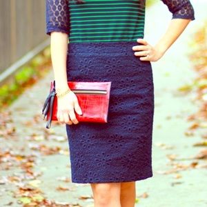 JCrew No 2 Pencil Skirt in Navy Eyelet Lace